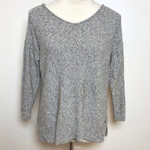 Eddie Bauer Women’s Marled Knit Sweater Gray V-Neck Cotton Pullover Size M